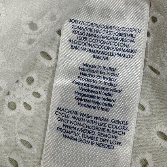 Chaps Women’s White Eyelet Peasant Blouse Balloon 3/4 Sleeve Sz L Boho Cottage - Picture 6 of 7